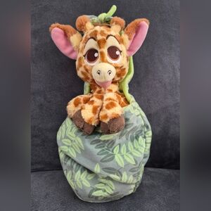 DISNEY PARKS BABY GIRAFE IN POUCH SWADDLE BLANKET STUFFED ANIMAL PLUSH TOY